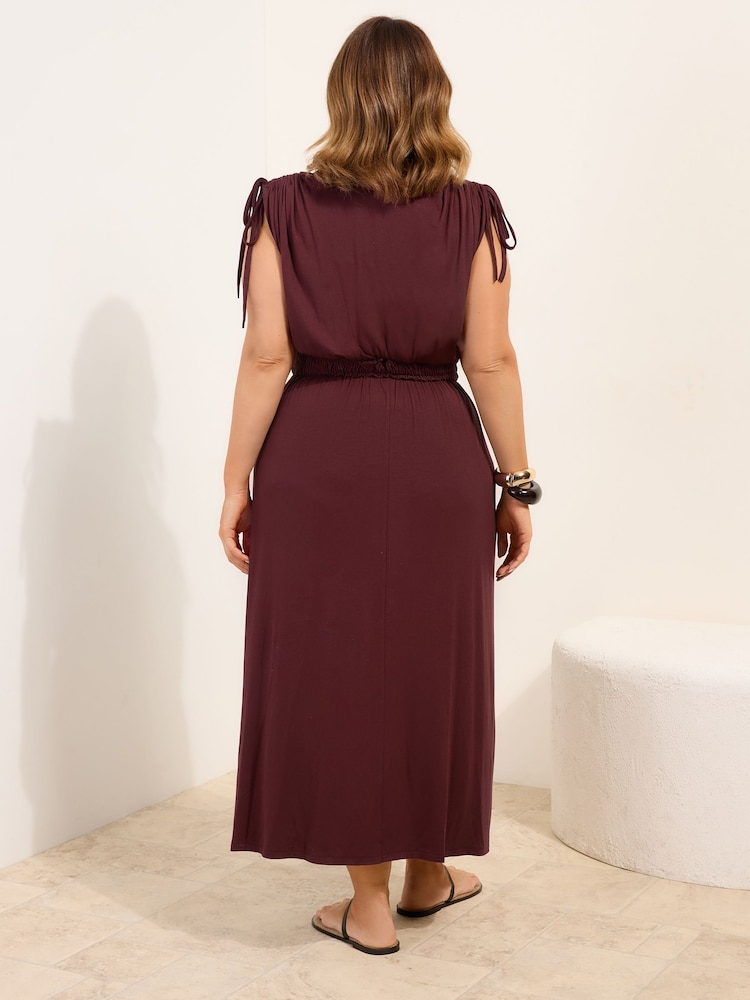 Friends Like These Chocolate Brown Curve V-Neck Shirred Waist Jersey Maxi Dress - Image 4 of 4 Friends Like These Chocolate Brown Curve V-Neck Shirred Waist Jersey Maxi Dress - Image 4 of 4