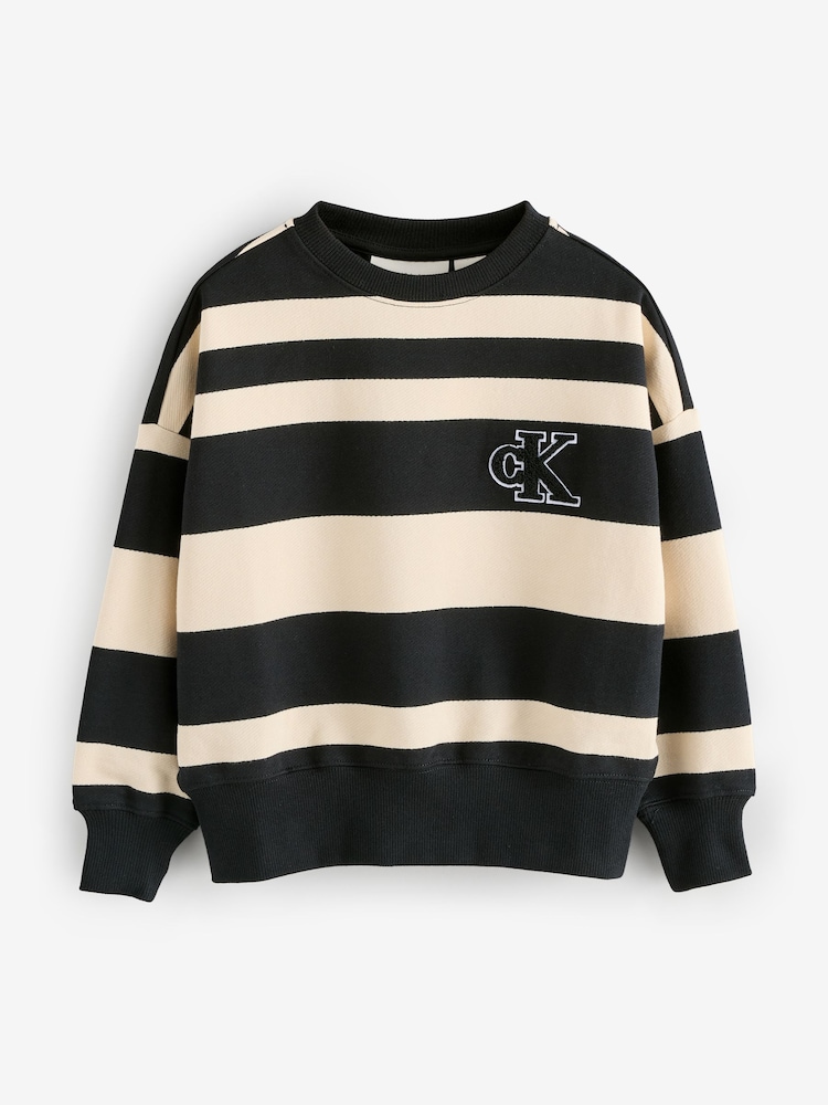 Calvin Klein Black Striped Sweatshirt - Image 1 of 1 Calvin Klein Black Striped Sweatshirt - Image 1 of 1