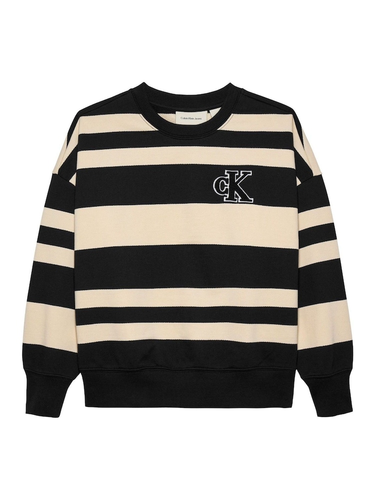 Calvin Klein Black Striped Sweatshirt - Image 2 of 2 Calvin Klein Black Striped Sweatshirt - Image 2 of 2