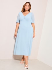 Friends Like These Pale Blue Curve Chiffon Angel Sleeve V-Neck Button Midi Dress - Image 3 of 4