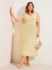 Friends Like These Buttermilk Curve Chiffon Angel Sleeve V-Neck Button Midi Dress - Image 3 of 4