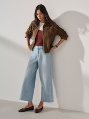 Light Blue Wide Leg Raw Hem Cropped Jeans - Image 2 of 6