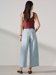 Light Blue Wide Leg Raw Hem Cropped Jeans - Image 3 of 6