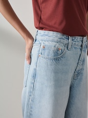 Light Blue Wide Leg Raw Hem Cropped Jeans - Image 5 of 6