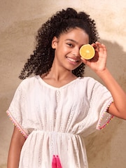 Lipsy White Jersey Broderie Kaftan (5-16yrs) - Image 2 of 5