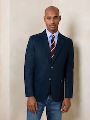Navy Blue Slim Fit N. Premium Linen Blend Blazer with Stretch and Tencel Lyocell - Image 1 of 6