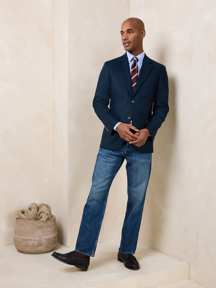 Navy Blue Slim Fit N. Premium Linen Blend Blazer with Stretch and Tencel Lyocell - Image 2 of 6