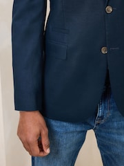 Navy Blue Slim Fit N. Premium Linen Blend Blazer with Stretch and Tencel Lyocell - Image 4 of 6