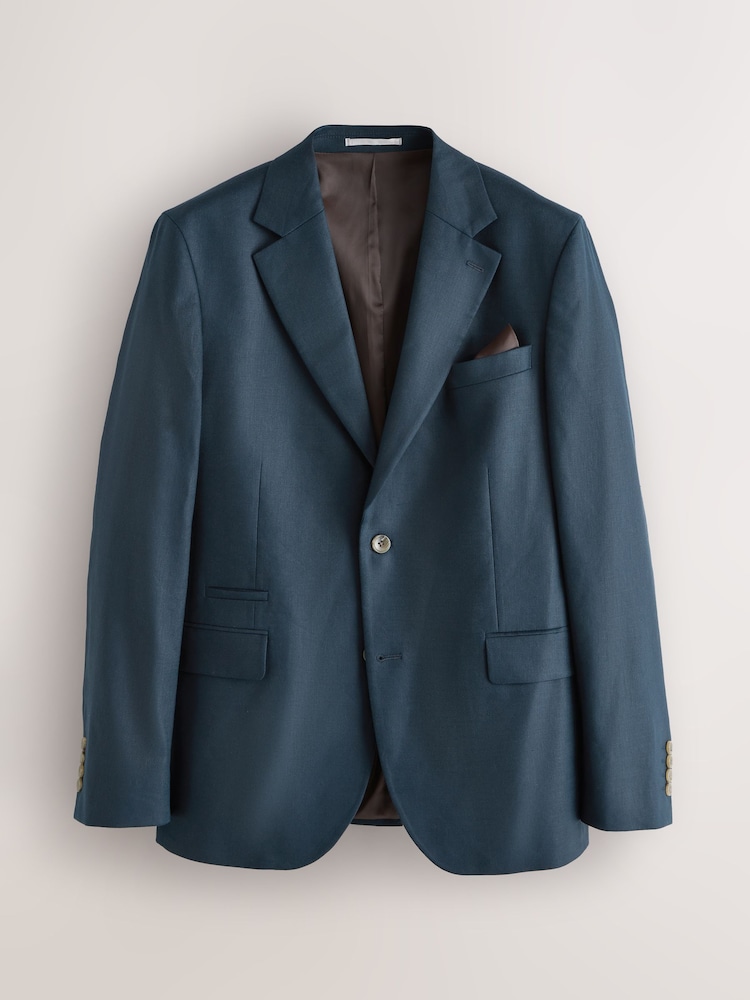 Navy Blue Slim Fit N. Premium Linen Blend Blazer with Stretch and Tencel Lyocell - Image 6 of 6