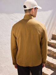 Tan Brown N. Premium 100% Linen Funnel Jacket - Image 2 of 6