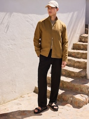 Tan Brown N. Premium 100% Linen Funnel Jacket - Image 3 of 6