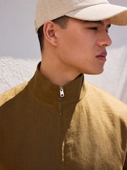 Tan Brown N. Premium 100% Linen Funnel Jacket - Image 4 of 6