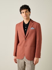 Rust Brown Regular Fit Textured Linen Blend Blazer - Image 3 of 6