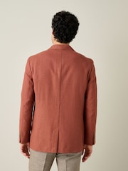 Rust Brown Regular Fit Textured Linen Blend Blazer - Image 4 of 6