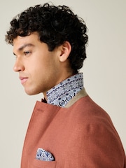 Rust Brown Regular Fit Textured Linen Blend Blazer - Image 5 of 6