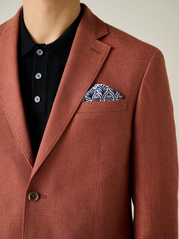 Rust Brown Regular Fit Textured Linen Blend Blazer - Image 6 of 6