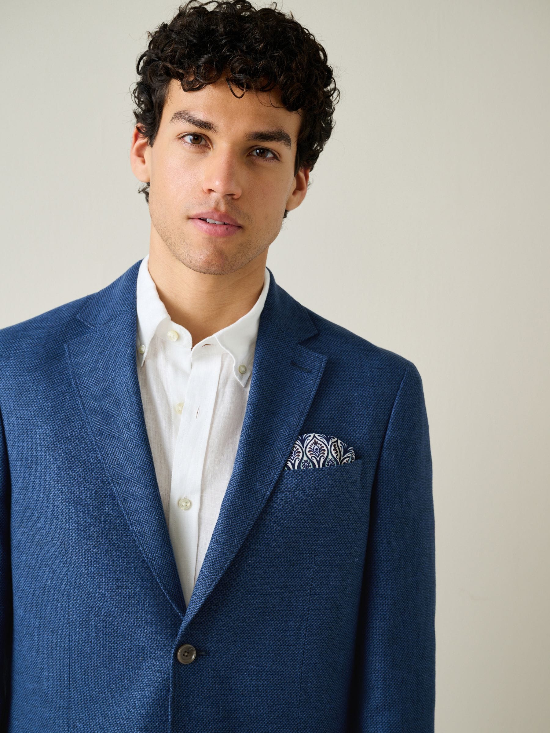 Buy Bright Blue Regular Fit Textured Linen Blend Blazer from Next USA