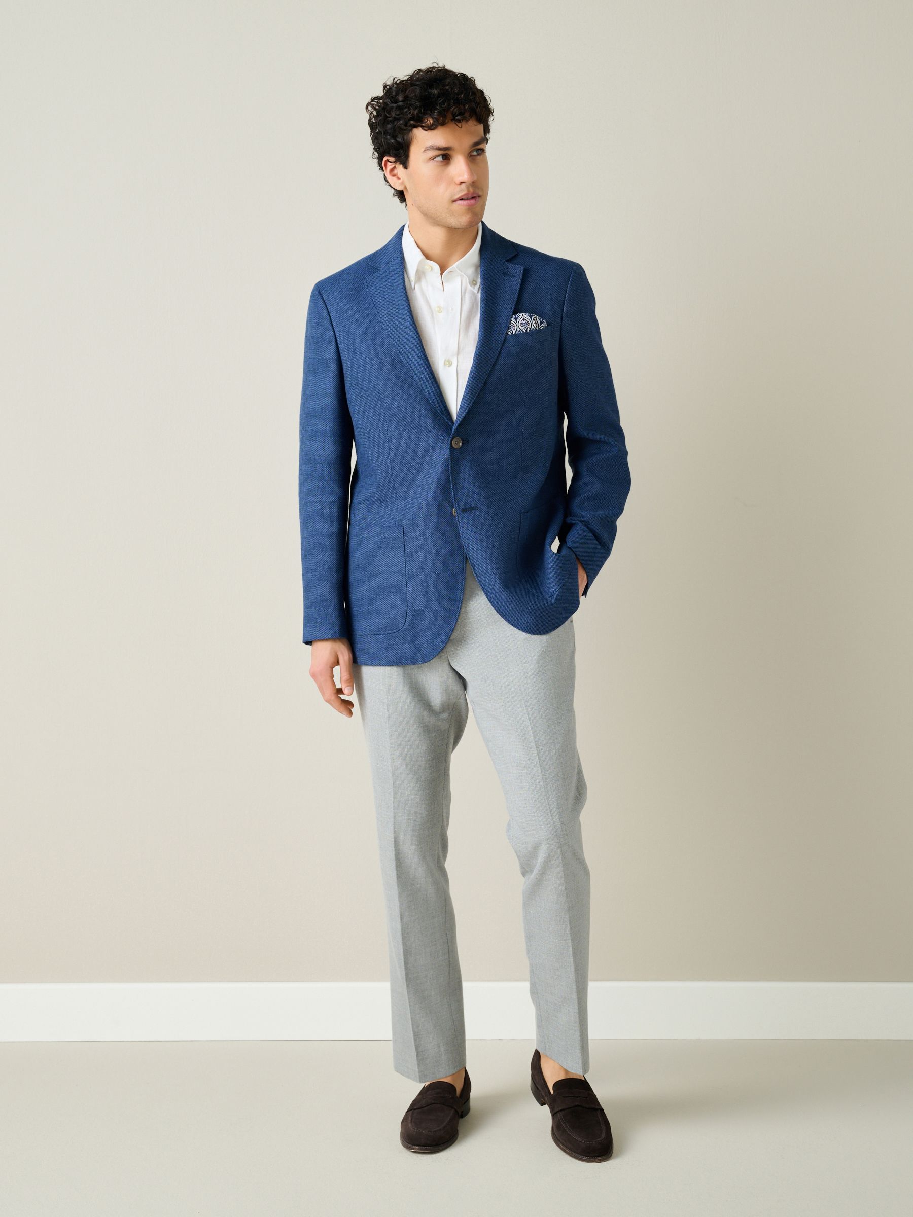 Buy Bright Blue Regular Fit Textured Linen Blend Blazer from Next USA