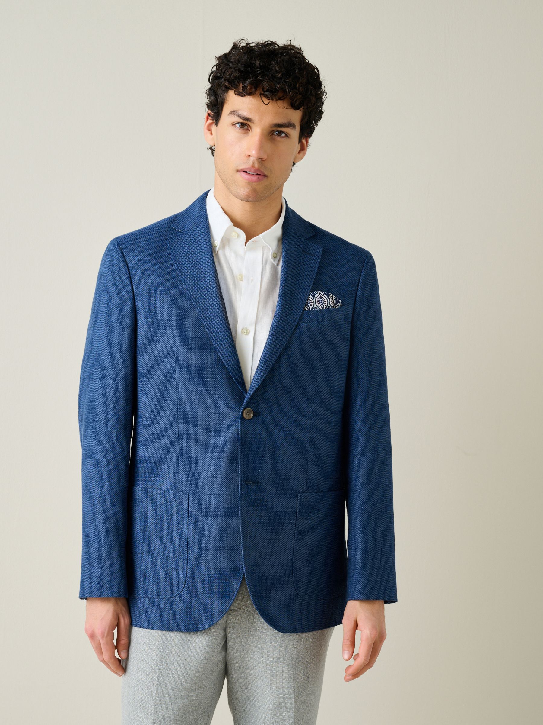 Buy Bright Blue Regular Fit Textured Linen Blend Blazer from Next USA