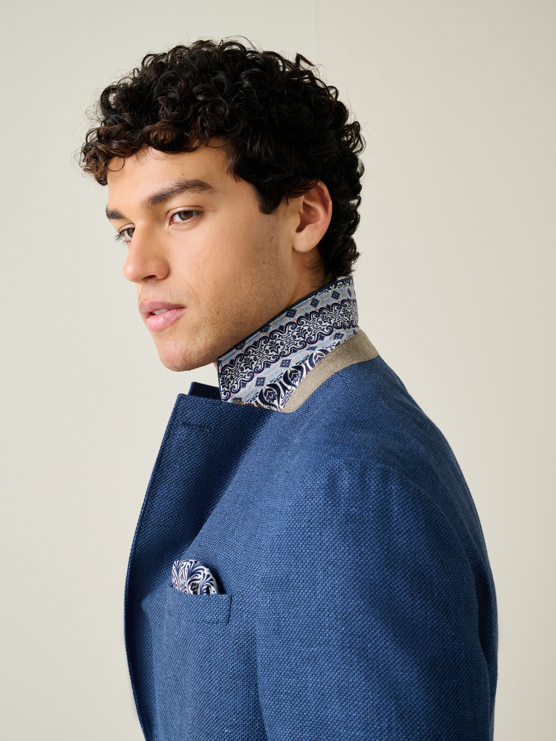 Buy Bright Blue Regular Fit Textured Linen Blend Blazer from Next USA