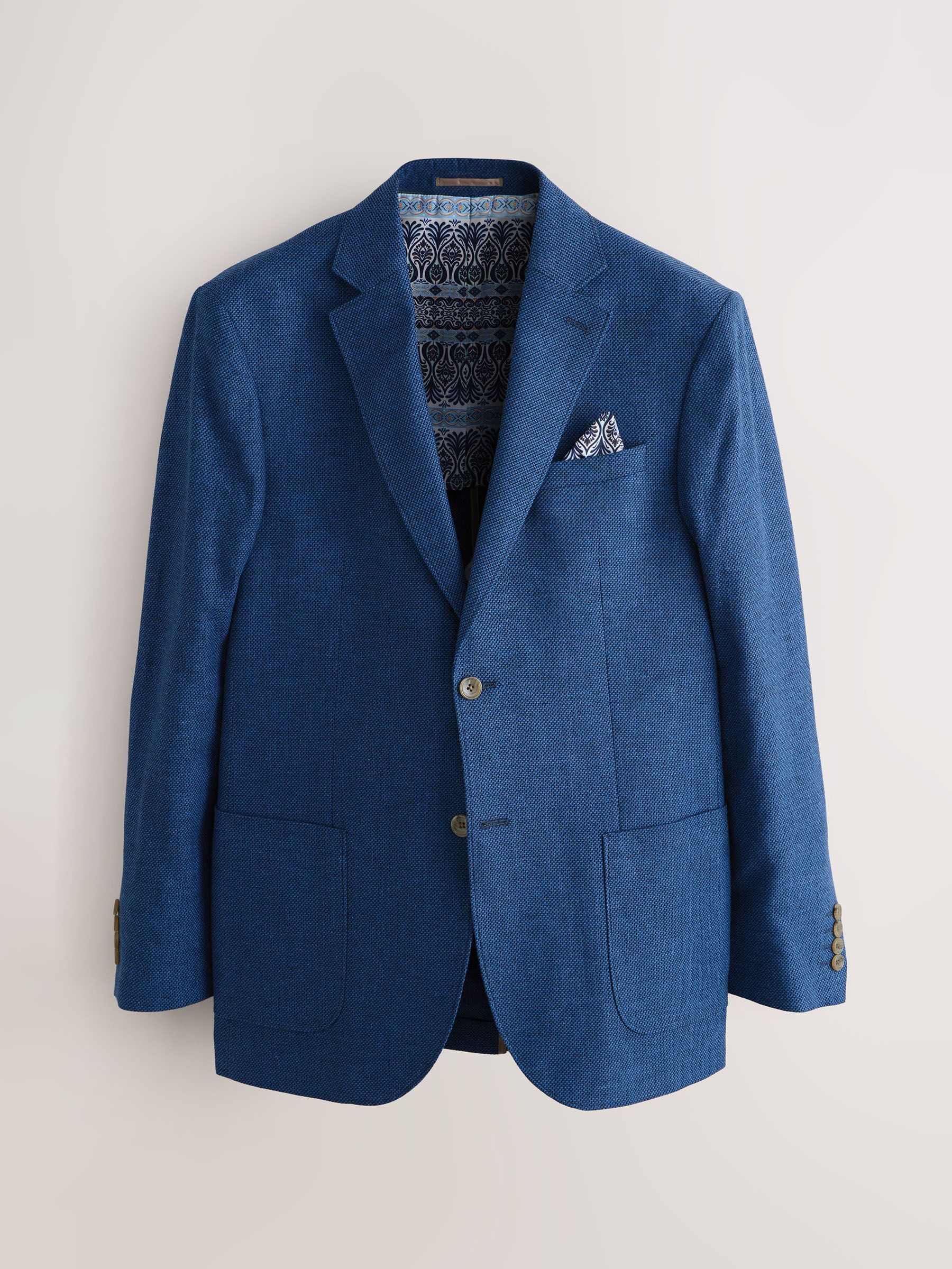 Buy Bright Blue Regular Fit Textured Linen Blend Blazer from Next