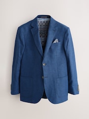 Bright Blue Regular Fit Textured Linen Blend Blazer - Image 6 of 10