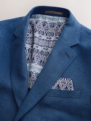 Bright Blue Regular Fit Textured Linen Blend Blazer - Image 7 of 10