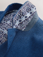 Bright Blue Regular Fit Textured Linen Blend Blazer - Image 8 of 10