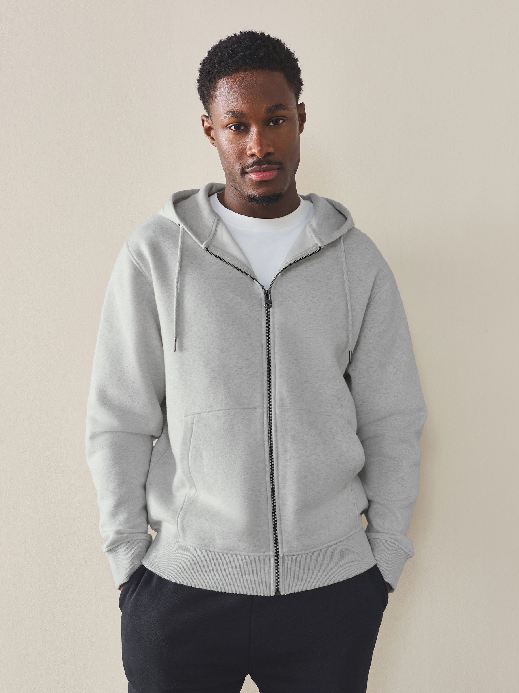 Buy Grey Marl Cotton Rich Lightweight Jersey Zip Through Hoodie