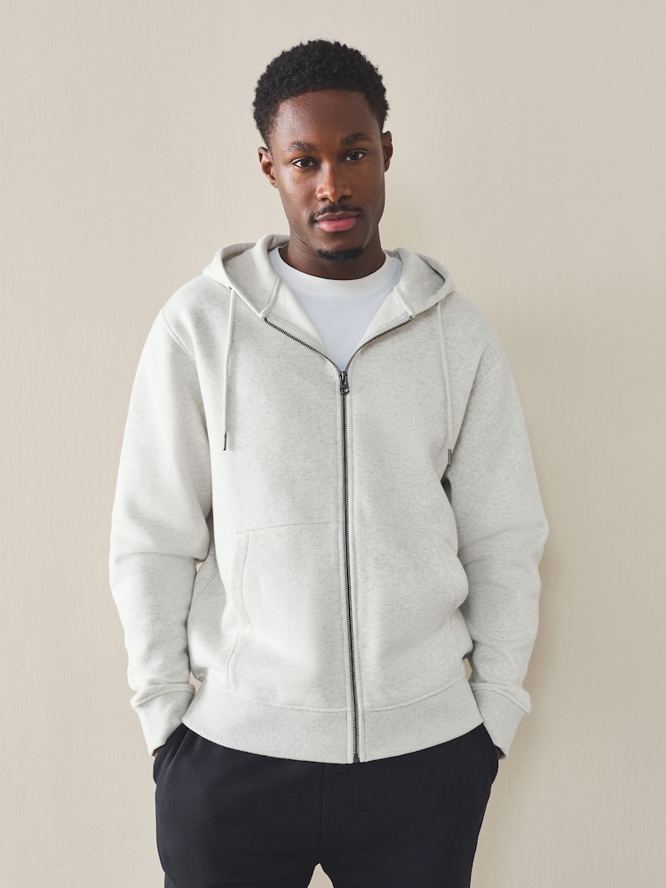 Grey Marl Cotton Rich Lightweight Jersey Zip Through Hoodie - Image 1 of 8