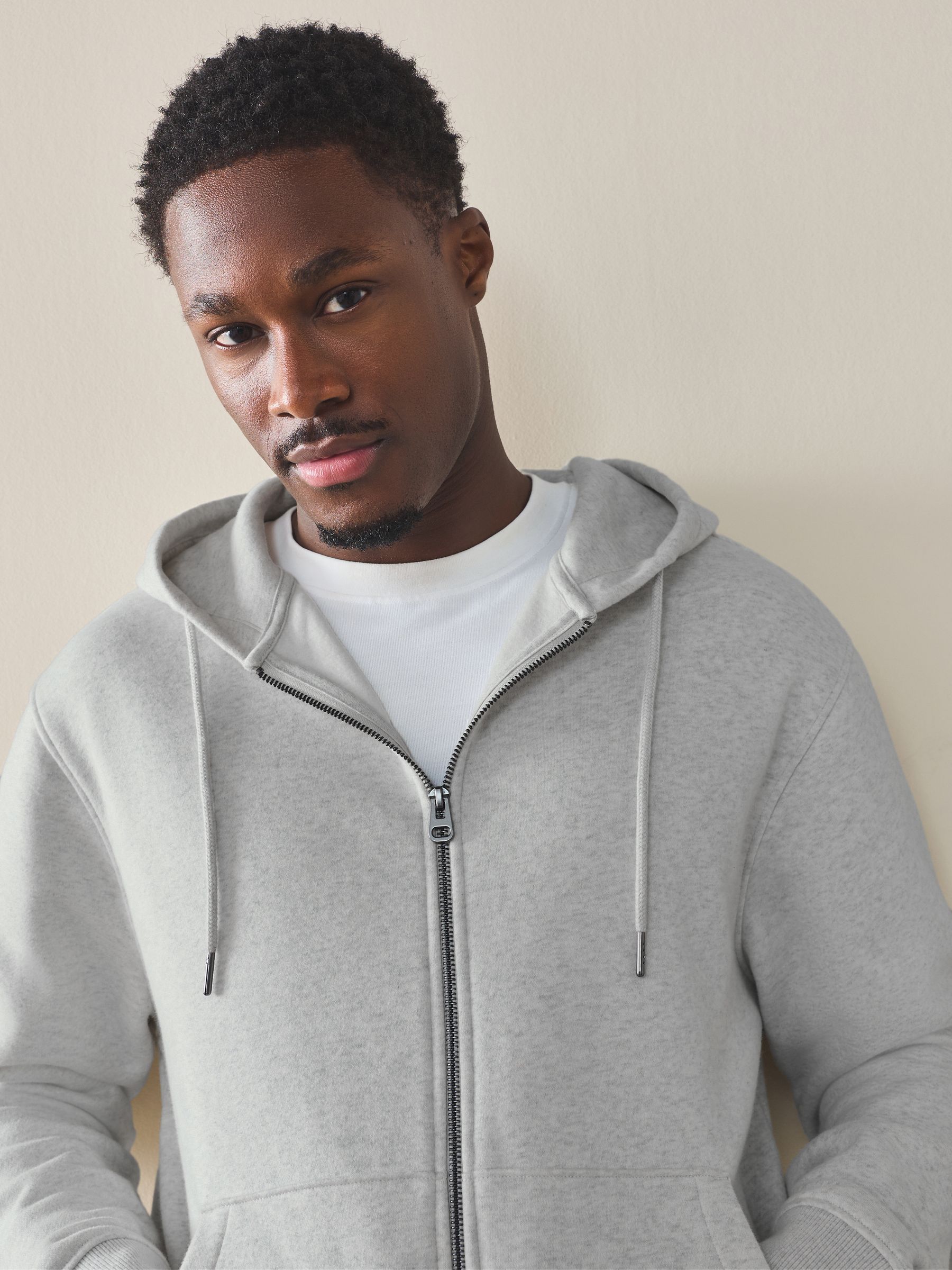 Buy Grey Marl Cotton Rich Lightweight Jersey Zip Through Hoodie