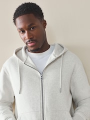 Grey Marl Cotton Rich Lightweight Jersey Zip Through Hoodie - Image 4 of 8