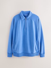 Blue Garment Washed Zip Polo Sweatshirt - Image 6 of 8