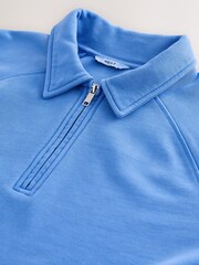 Blue Garment Washed Zip Polo Sweatshirt - Image 8 of 8