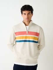 Ecru White Marl Colourblock Quarter Zip Sweatshirt - Image 1 of 8