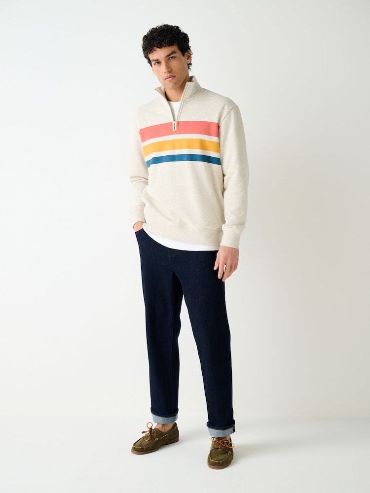 Ecru White Marl Colourblock Quarter Zip Sweatshirt - Image 2 of 8