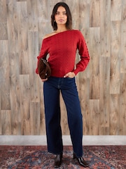 Threadbare Red Cable Knit Slash Neck Jumper - Image 4 of 5