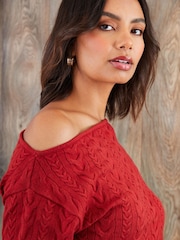 Threadbare Red Cable Knit Slash Neck Jumper - Image 5 of 5