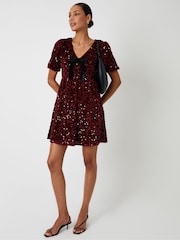 Threadbare Red Sequin Velour Bow Detail Mini Dress - Image 3 of 4