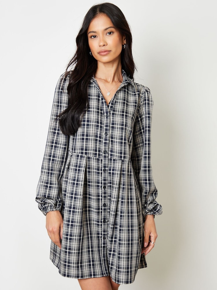 Threadbare Blue Check Mini Shirt Dress - Image 1 of 4