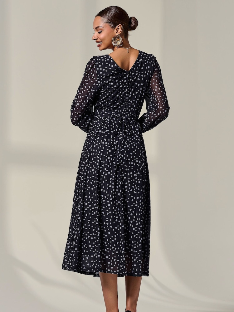 Jolie Moi Black Long Sleeve Mesh Midi Dress - Image 2 of 6 Jolie Moi Black Long Sleeve Mesh Midi Dress - Image 2 of 6