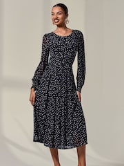 Jolie Moi Black Long Sleeve Mesh Midi Dress - Image 4 of 6