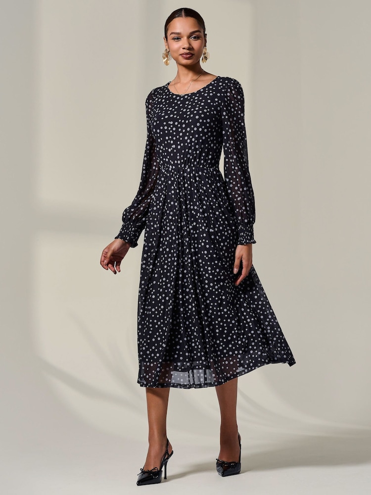 black mesh midi dress long sleeve Black Mesh Long Sleeve Midi Dress