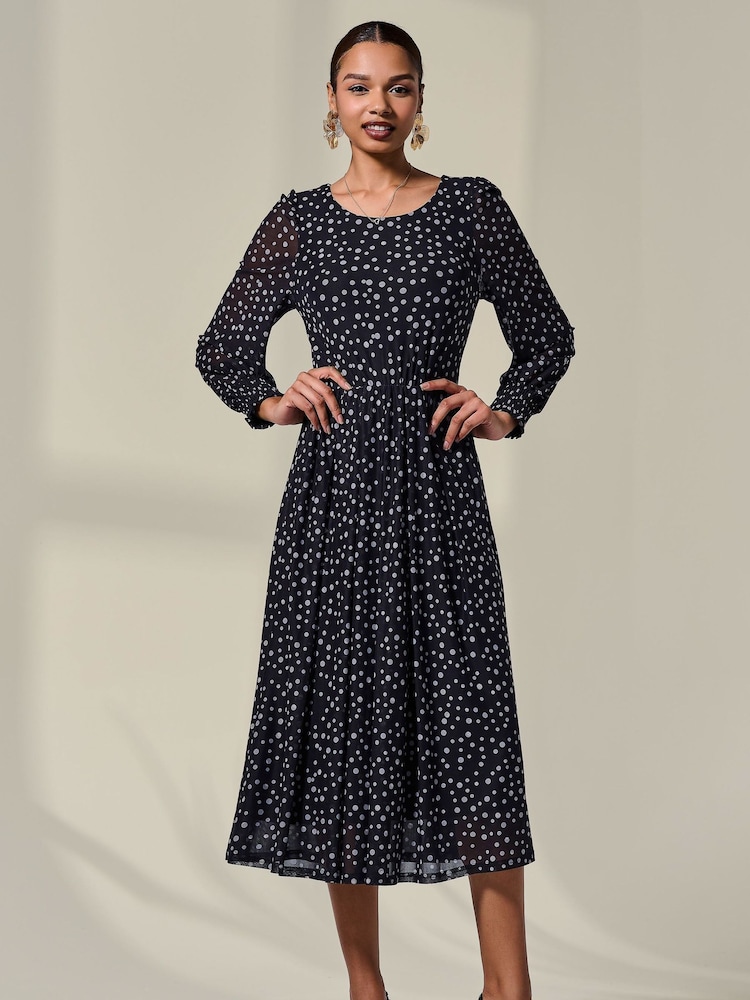 Jolie Moi Black Long Sleeve Mesh Midi Dress - Image 6 of 6 Jolie Moi Black Long Sleeve Mesh Midi Dress - Image 6 of 6