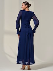 Jolie Moi Blue Long Sleeve Mesh Maxi Dress - Image 2 of 6