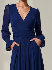 Jolie Moi Blue Long Sleeve Mesh Maxi Dress - Image 3 of 6