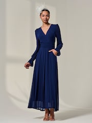 Jolie Moi Blue Long Sleeve Mesh Maxi Dress - Image 4 of 6