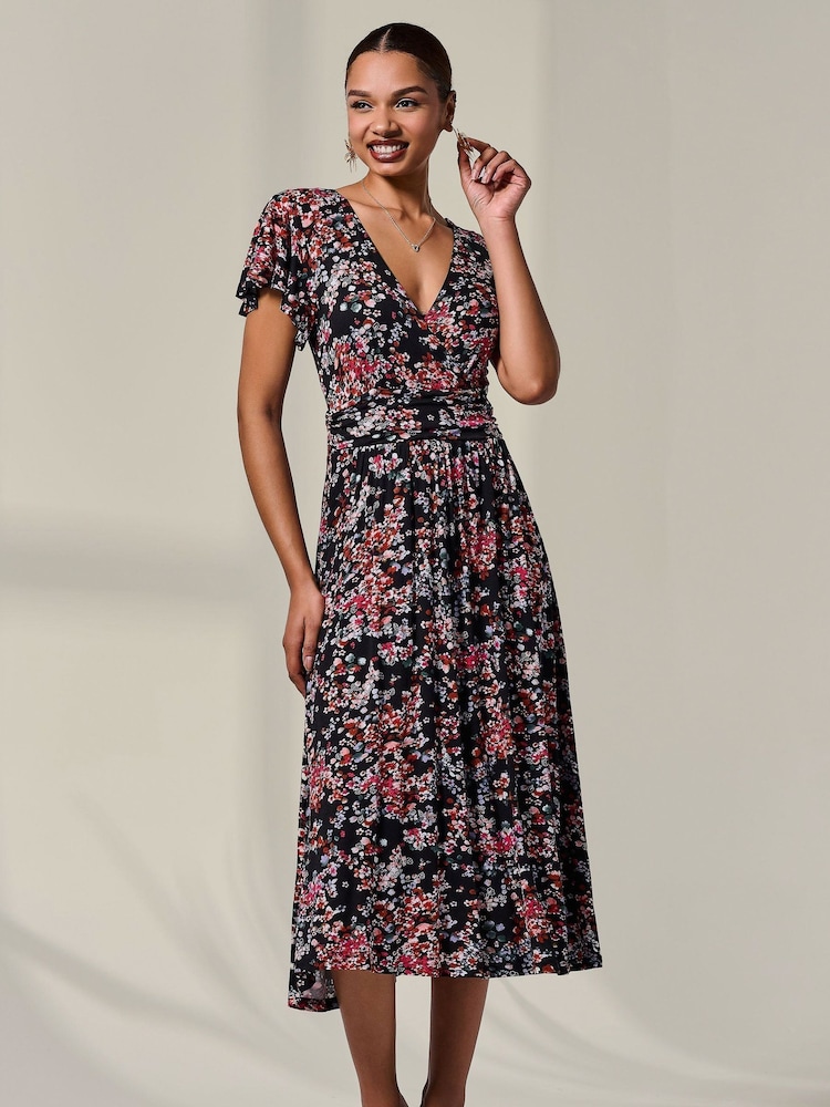 Jolie Moi Black Mock Wrap Jersey Midi Dress - Image 1 of 6