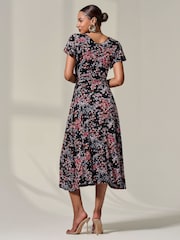 Jolie Moi Black Mock Wrap Jersey Midi Dress - Image 2 of 6