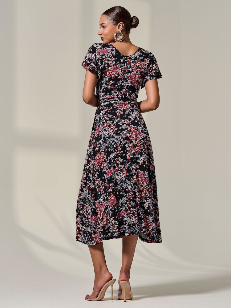 Jolie Moi Black Mock Wrap Jersey Midi Dress - Image 2 of 6